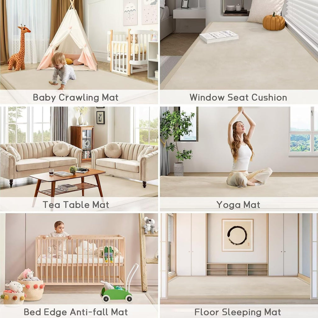Baby Play Mat for Floor Tummy Time Mat Nursery Rug   6'7"x6'7" Memory Foam 1.3" (Beige)