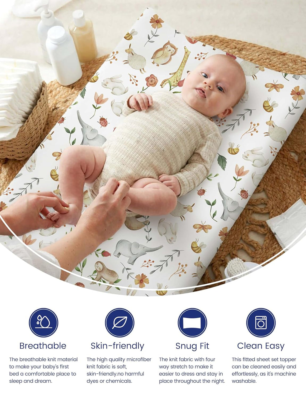 TotAha Changing Pad Cover, Buttery Soft Diaper Changing Pad Covers for Girls Boys, Super Stretchy Jersey Knit Changing Table Covers, 5'' Deep Pocket, 2 Pack