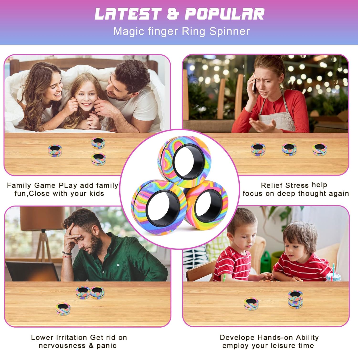 3Pcs Magnetic Rings Fidget Toy Set, ADHD Anxiety Magnetic Fidget Toys Adults Fidget Spinner Rings for Relief, Easter Basket Stuffers Valentines Gifts for 8+ Year Old Teen Boy Girl