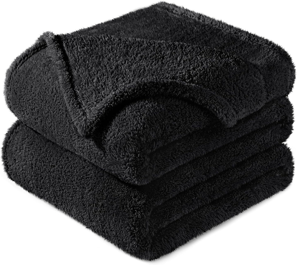 Exclusivo Mezcla Queen Size Flannel Fleece Blanket, Super Soft Velvet Plush Bed Blanket, Fuzzy Cozy and Warm for All Seasons, 90x90 Inches, Black