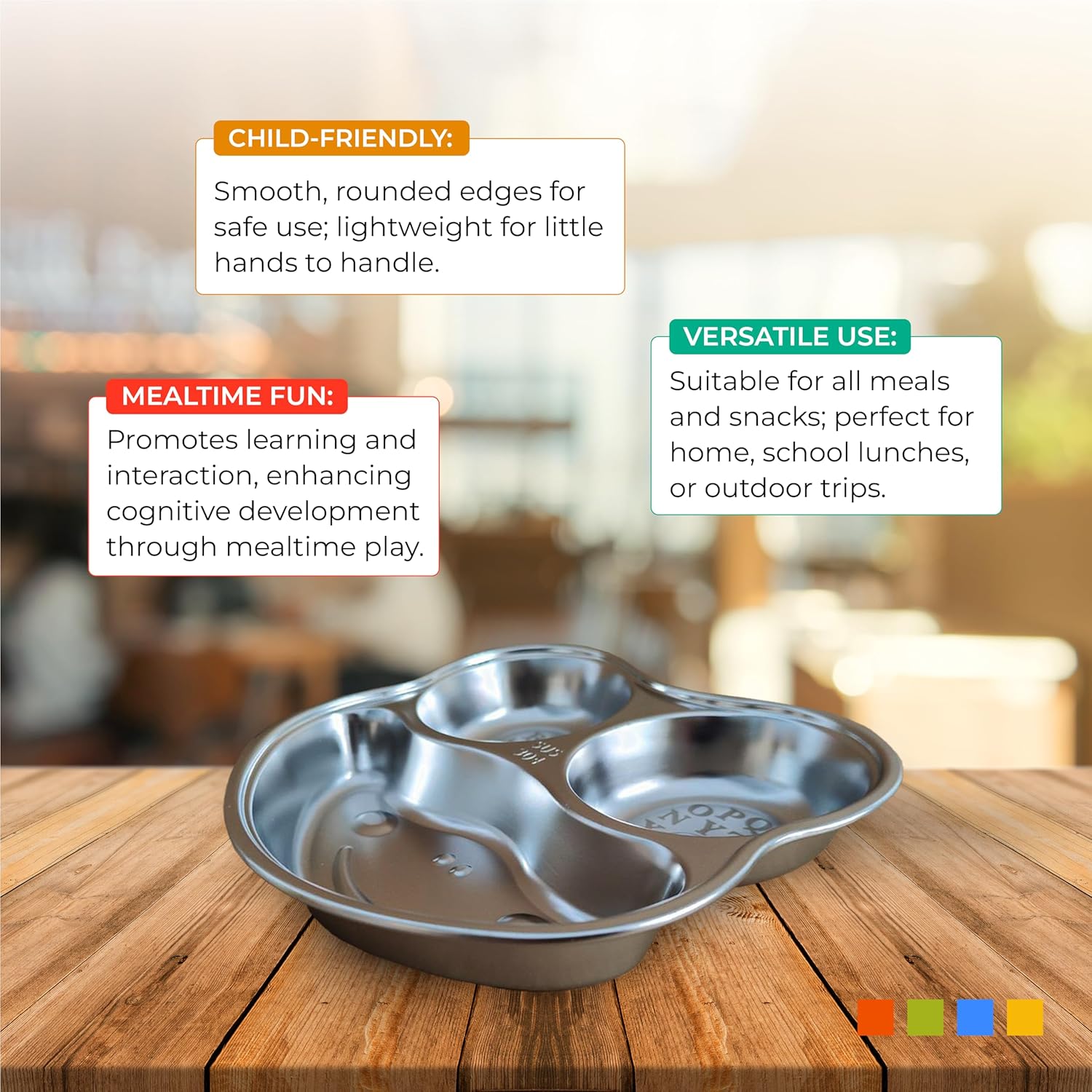 Stainless Steel Plates for Kids, Toddler Plate, Non Toxic Baby Dinnerware, BPA-Free Feeding Tray, Durable, Easy to Clean, Compatible with Dishwasher, Freezer, Microwave