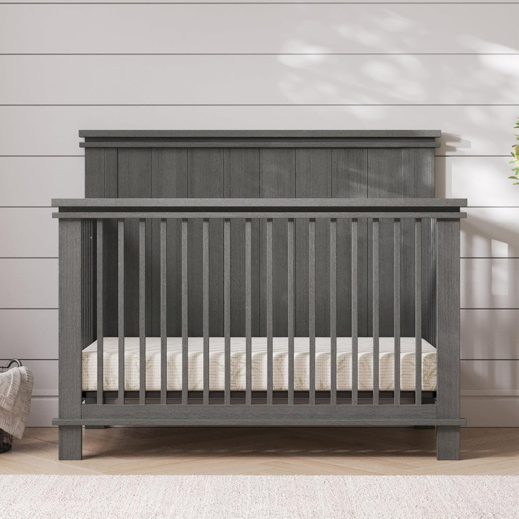 Child Craft Denman 4-in-1 Convertible Crib, Baby Crib Converts to Day Bed, Toddler Bed and Full Size Bed, 3 Adjustable Mattress Positions, Non-Toxic, Baby Safe Finish (Midnight Gray)