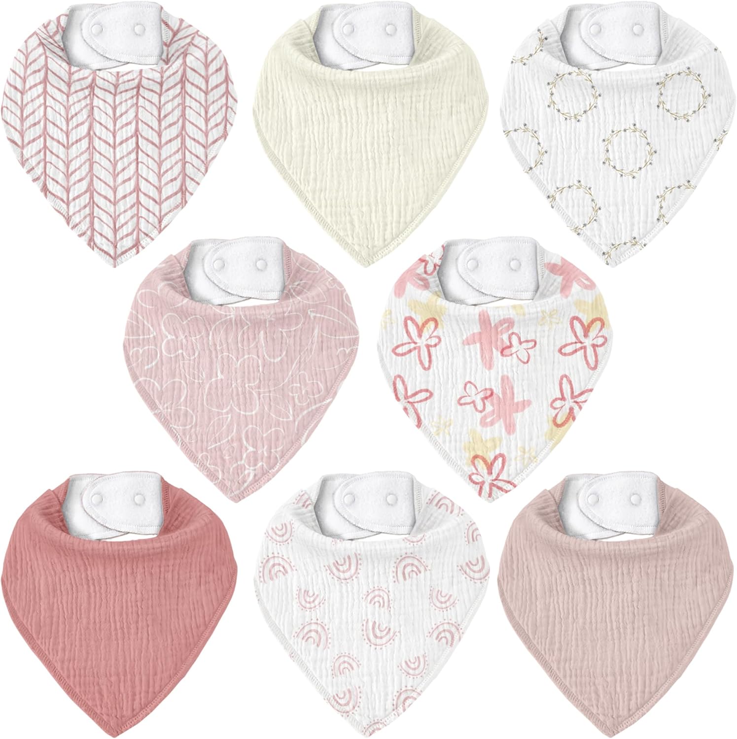 Muslin Baby Bibs 8 Pack, Baby Bandana Drool Bib for Drooling and Teething, Cotton Soft Absorbent for Girls Boys