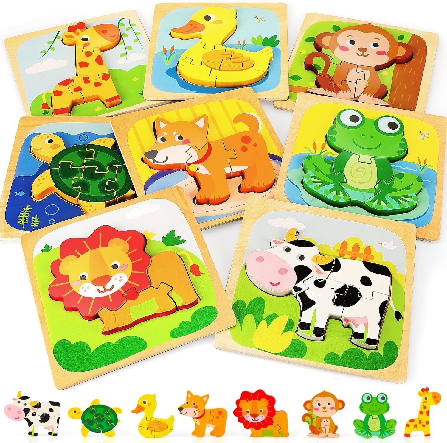TOY Life Wooden Puzzles for Toddlers 2-4, Montessori Toys for 1 2 3 Year Old Toddler Boys Girls, Animals Jigsaw Puzzles, Educational Learning Toy Kids Puzzle, Best Gifts Toys for Baby Ages 1-3 2-4