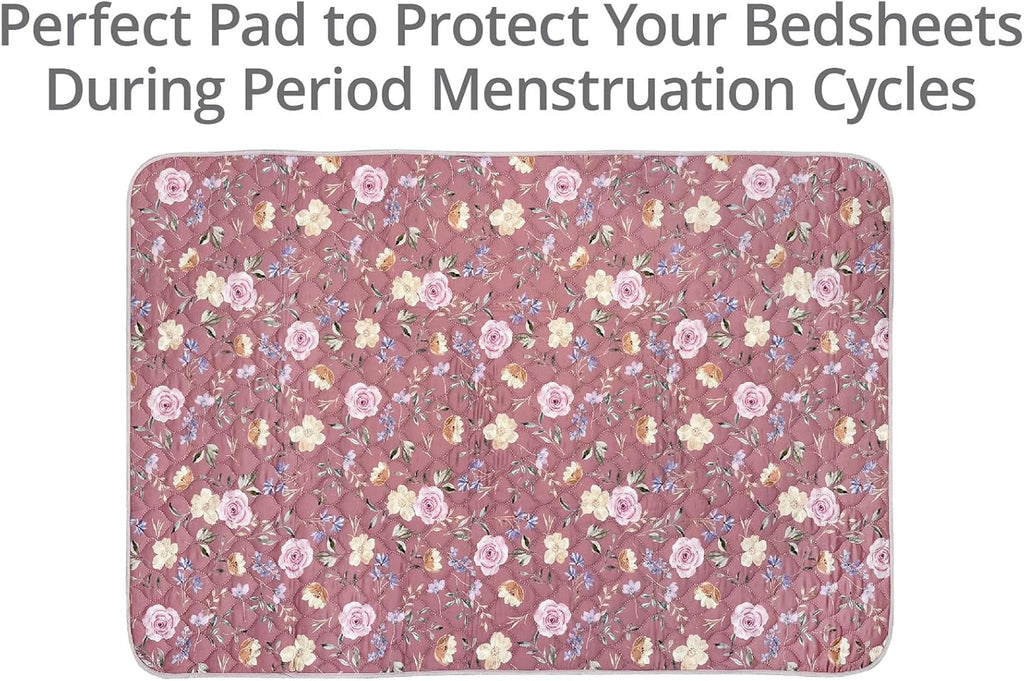 Organic Incontinence Pad for Period - Waterproof Protectors - Reusable Washable Pee Pad - Fits Twin to Full Size Beds - 100% Organic Viscose Derived from Bamboo - 34" x 52" Dark Flower
