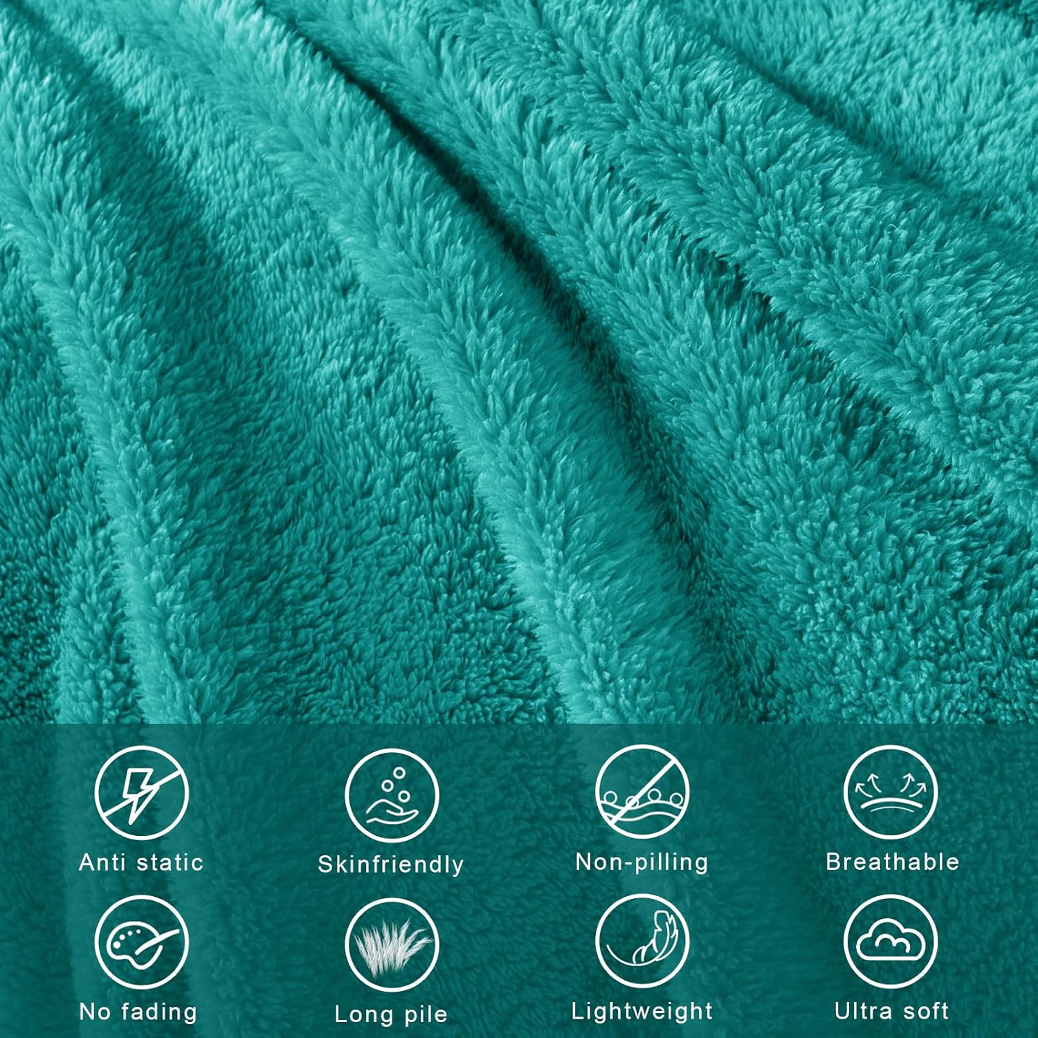 Exclusivo Mezcla Queen Size Flannel Fleece Blanket, Super Soft Velvet Plush Bed Blanket, Fuzzy Cozy and Warm for All Seasons, 90x90 Inches, Teal