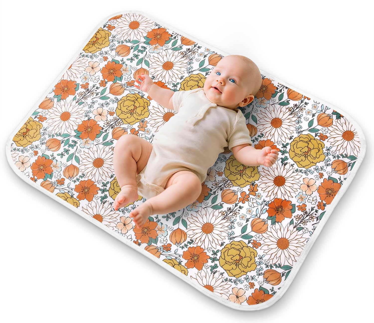 Diaper Changing Pads for Baby, Flower Change Mat, 3Layers Waterproof Change Pad Foldable Absorbent Mats for Women, Reusable Incontinence Underpads for Patient 24''x30'' (Daisy Flower)