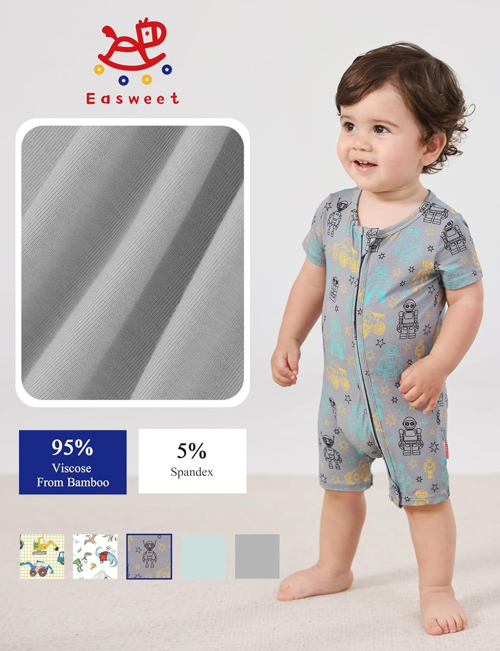 Baby Boys Bamboo Viscose Short Sleeve Romper Soft Comfy Infant Summer Jumpsuit