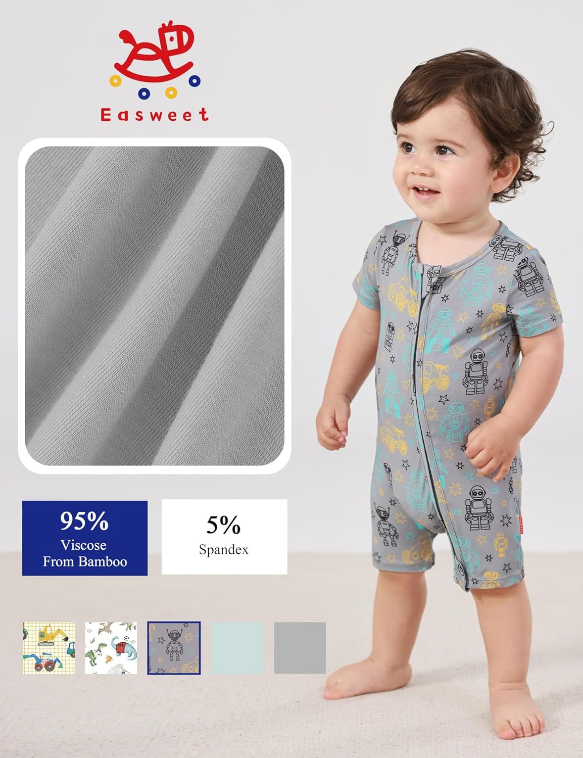 Baby Boys Bamboo Viscose Short Sleeve Romper Soft Comfy Infant Summer Jumpsuit