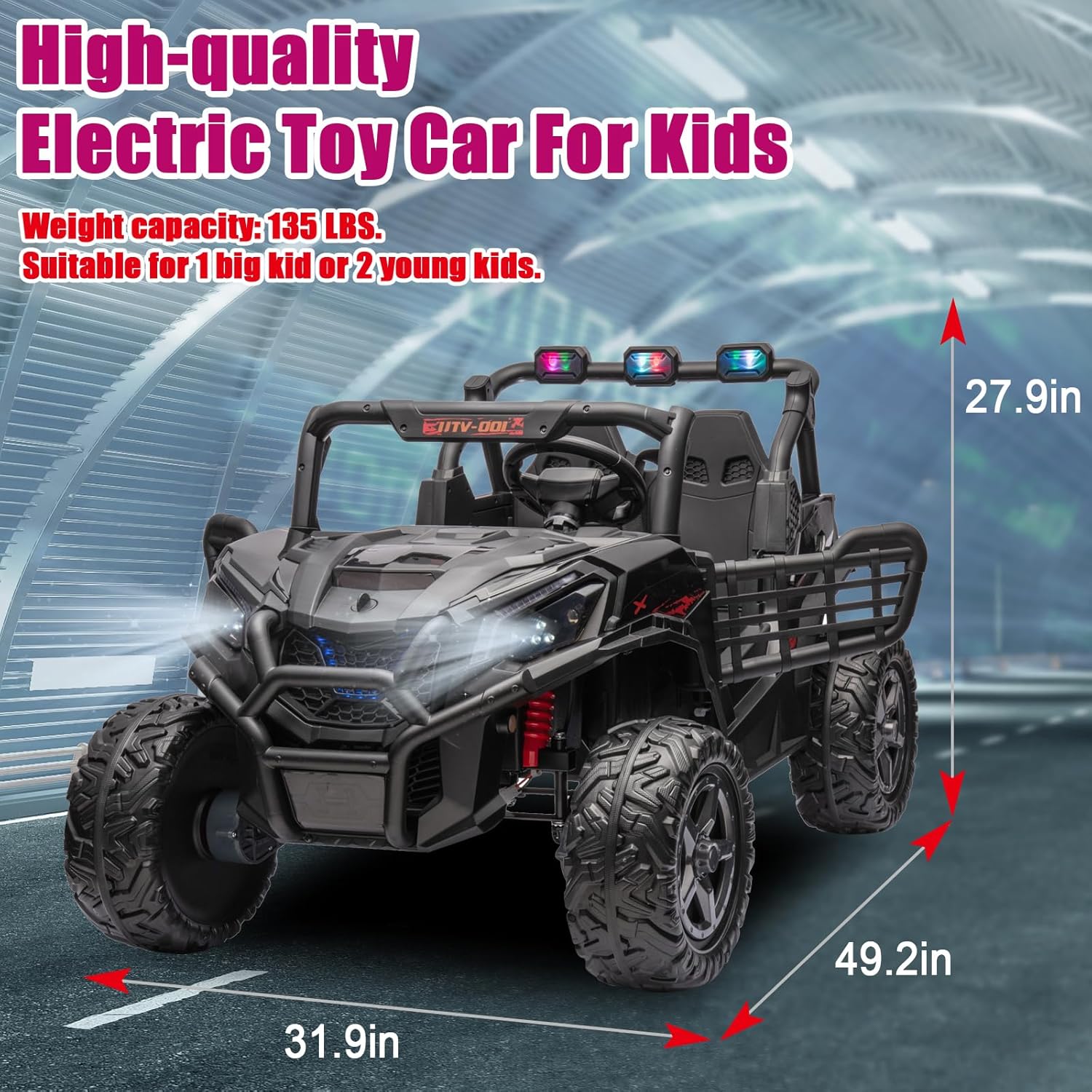 2 Seater 24V Kid Toy Car with Remote Control 4WD Electric Vehicles Battery Powered Toy Car,Ride on Car for 3+ Years Kids Ride On Toy(Black)