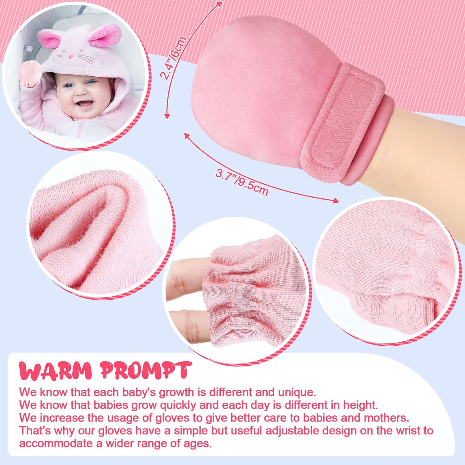 Adjustable Baby Mittens No Scratch Newborn Cotton Breathable Gloves Warm Baby Mitts for Boys Kids