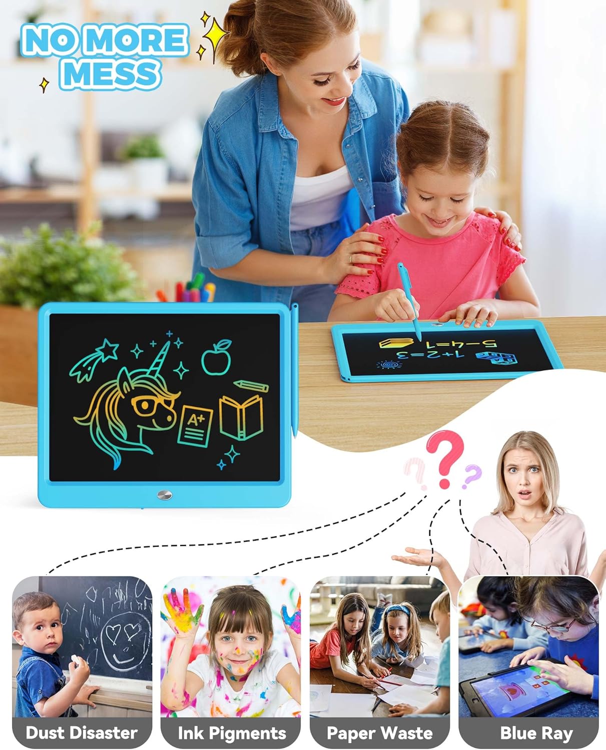 KOKODI LCD Writing Tablet, 16 Inch Colorful Toddler Doodle Board Drawing Tablet, Erasable Reusable Electronic Drawing Pads, Educational and Learning Toy for 3-6 Years Old Boy and Girls