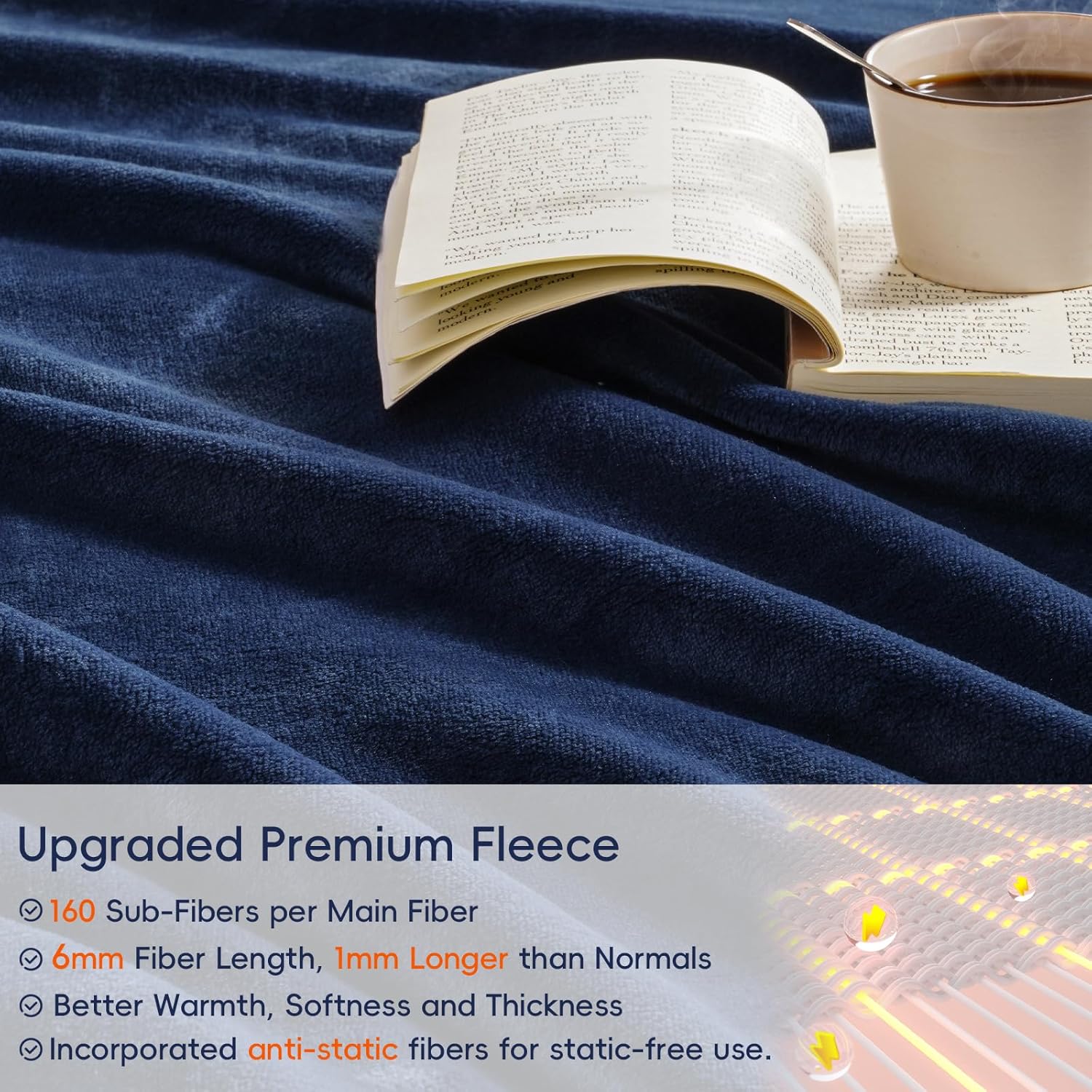 PHF Ultra Soft Fleece Blanket Twin Size, No Shed No Pilling Luxury Plush Cozy 300GSM Lightweight Blanket for Bed, Couch, Chair, Sofa Suitable for All Season, 66" x 90", Navy Blue