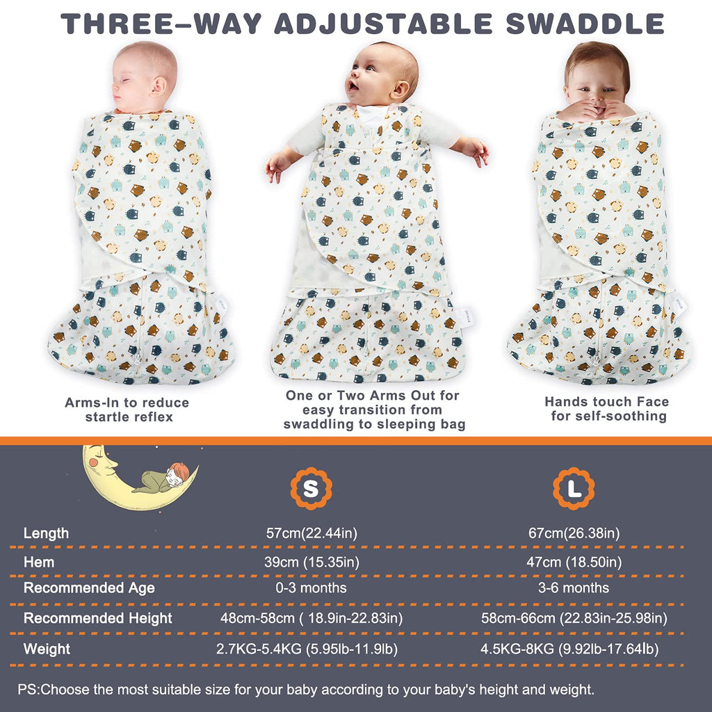 Swaddle-Blanket Baby Girl & Boy Swaddles Newborn Infant Transition 100% Cotton Wrap Blankets, 3-Way Adjustable Wearable Blanket, TOG 1.0 (Owl, 3-6 Month)