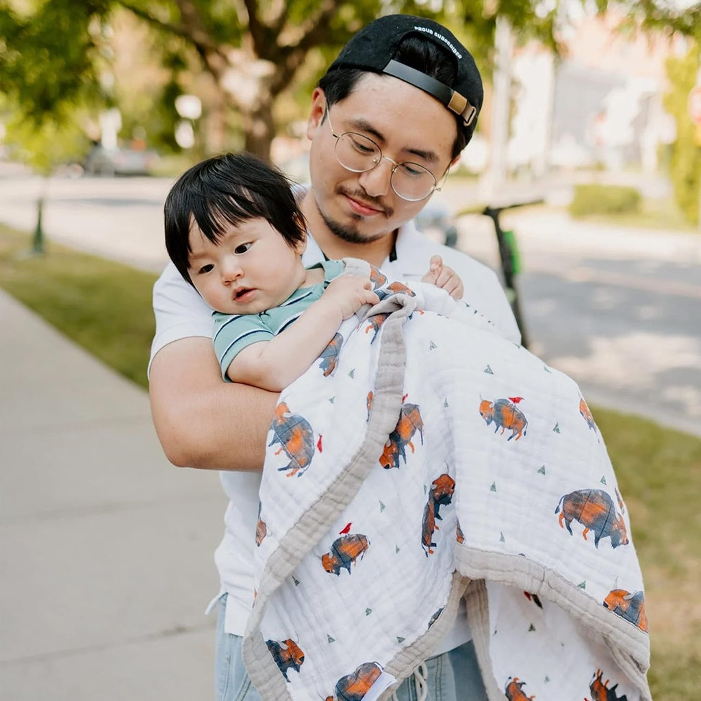 Little Unicorn Newborn Receiving Quilt | Ultra- Soft, Multi-Layered Muslin Fabric | Gift for Newborns & on-The-go (Bison)
