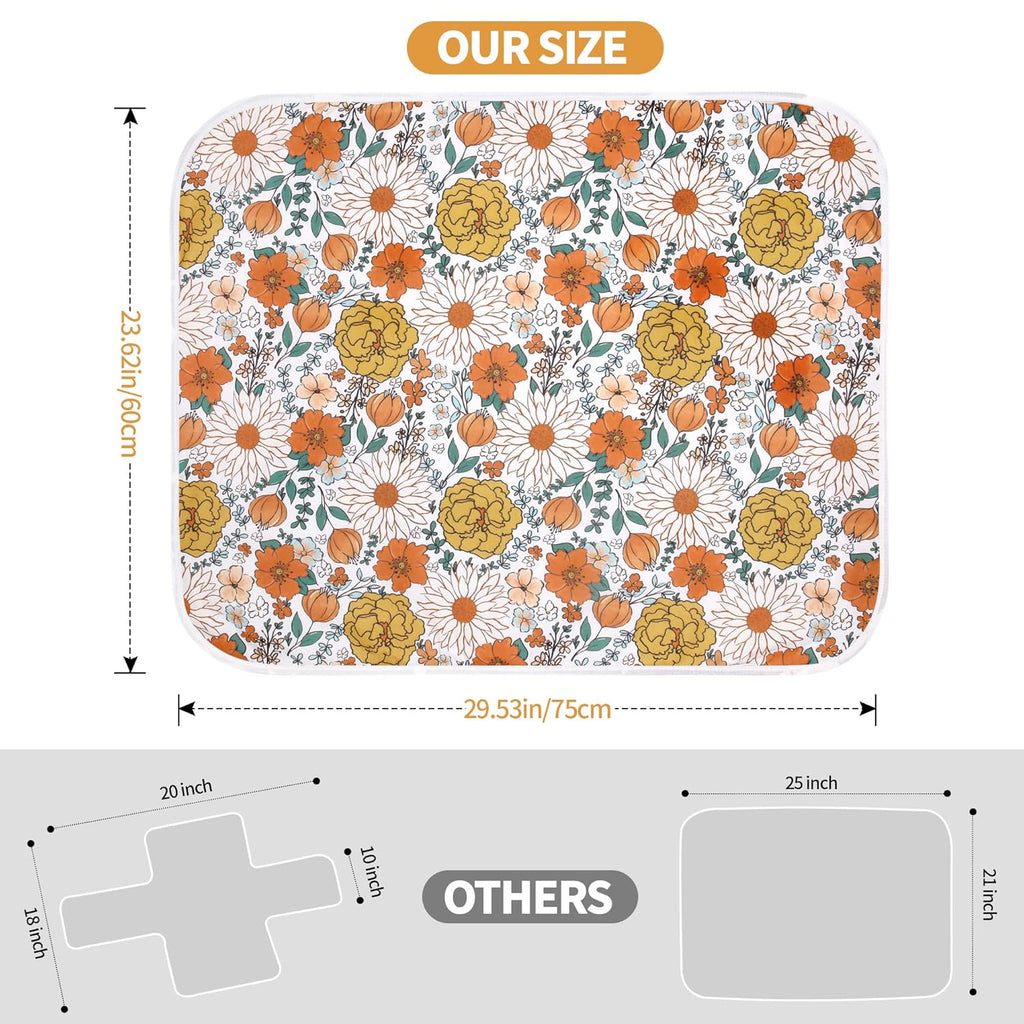 Diaper Changing Pads for Baby, Flower Change Mat, 3Layers Waterproof Change Pad Foldable Absorbent Mats for Women, Reusable Incontinence Underpads for Patient 24''x30'' (Daisy Flower)