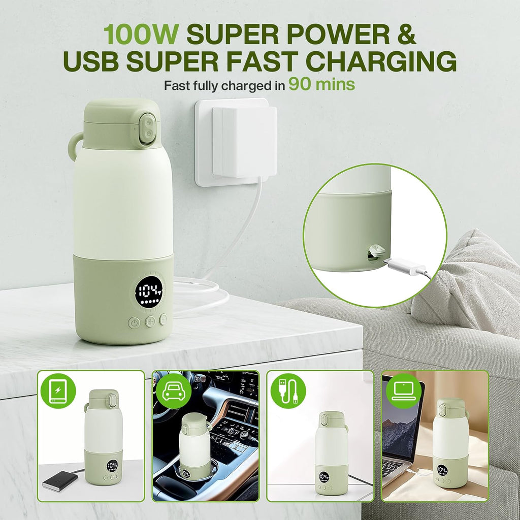 Portable Bottle Warmer for Travel, 2-Min Fast Heating Baby Bottle Warmer,12.8oz Formula Container to Go for Breastmilk, Formula Dispenser with Long-Lasting Keep Warm Function