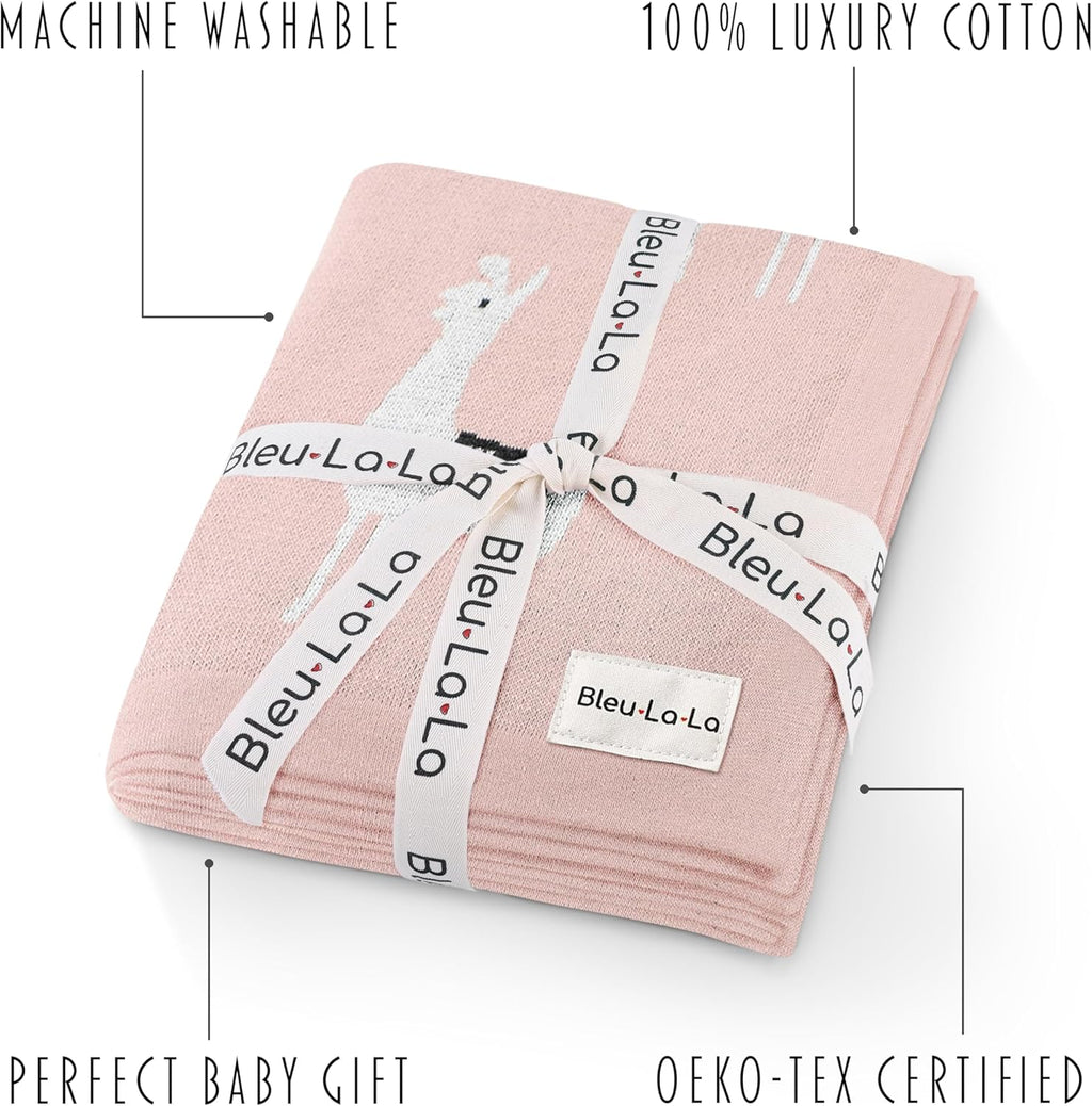 Knit Swaddling Baby Blanket - 100% Fine Loomed Cotton Cozy Receiving Cuddle Stroller Crib Swaddling Stroller Swaddle Quilt Blanket for Newborns Infants Toddler Boys and Girls (Llama - Pink)