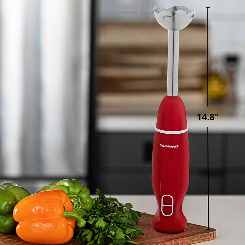 OVENTE Immersion Hand Blender, 300W Electric Handheld Portable Stick Mixer with 2 Mixing Speed and Stainless Steel Blades for Effortless Blending Smoothies, Shakes, Puree or Baby Food, Red HS560R
