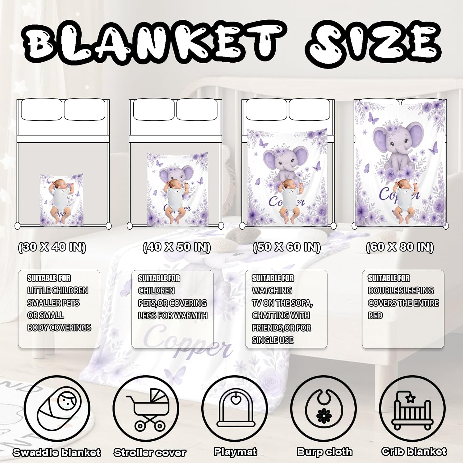 Ship Next Day, Personalized Baby Blanket – Printed in USA, Custom Baby Blanket for Boys & Girls, Baby Blanket with Name, Baby Shower, Easter, Christmas, Birthday Newborn & Toddler Gifts, Baby Gifts