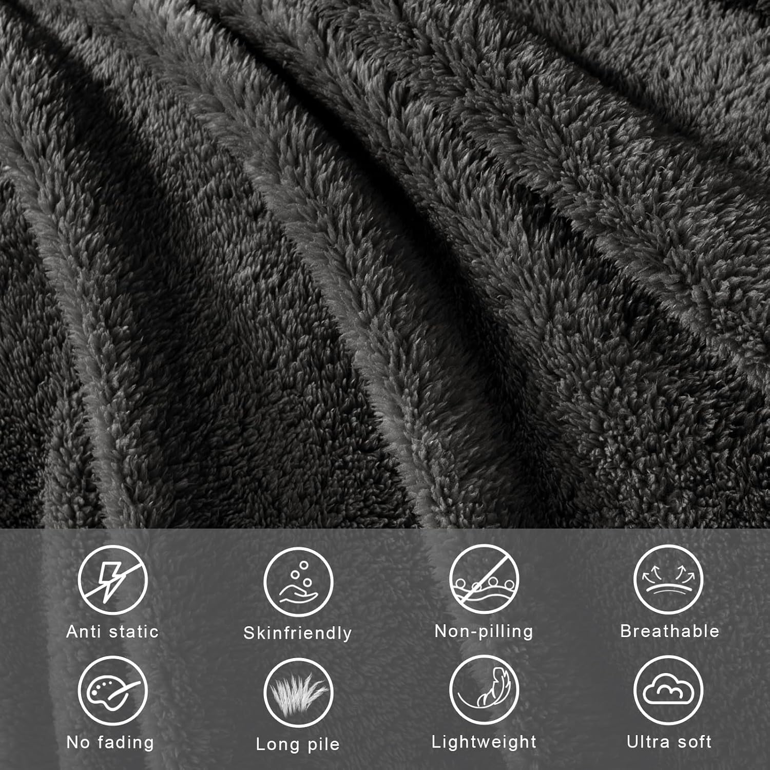 Exclusivo Mezcla King Size Flannel Fleece Blanket, Super Soft Velvet Plush Bed Blanket, Fuzzy Cozy and Warm for All Seasons, 90x104 Inches, Dark Grey