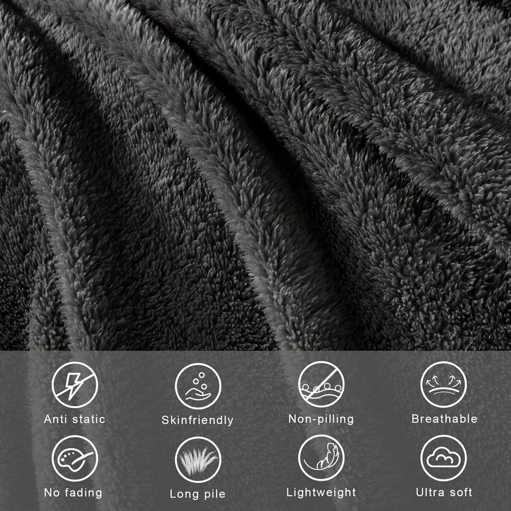 Exclusivo Mezcla Twin Size Flannel Fleece Blanket, Super Soft Velvet Plush Bed Blanket, Fuzzy Cozy and Warm for All Seasons, 60x80 Inches, Dark Grey