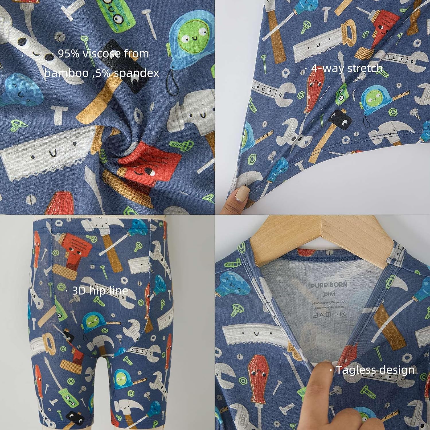 pureborn Baby Toddler Kids Viscose from Bamboo Pajamas Set Pjs 2pcs 18M-8Y