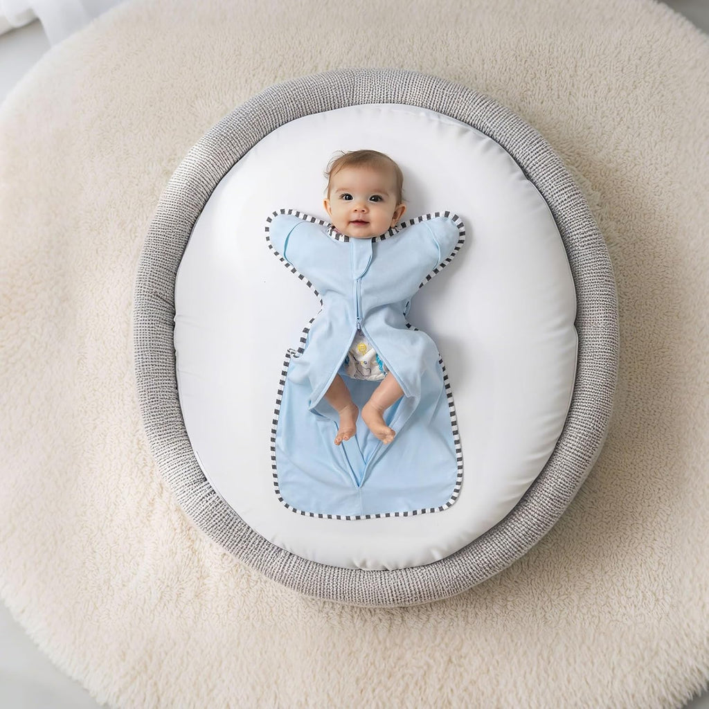 Transition Swaddle, 2 Pack 100% Cotton Baby Sleep Sack, 2-Way Zipper Infant Arm Up Swaddle for Newborn Baby Boys Girls (Blue + Green, S(0-3 Months))