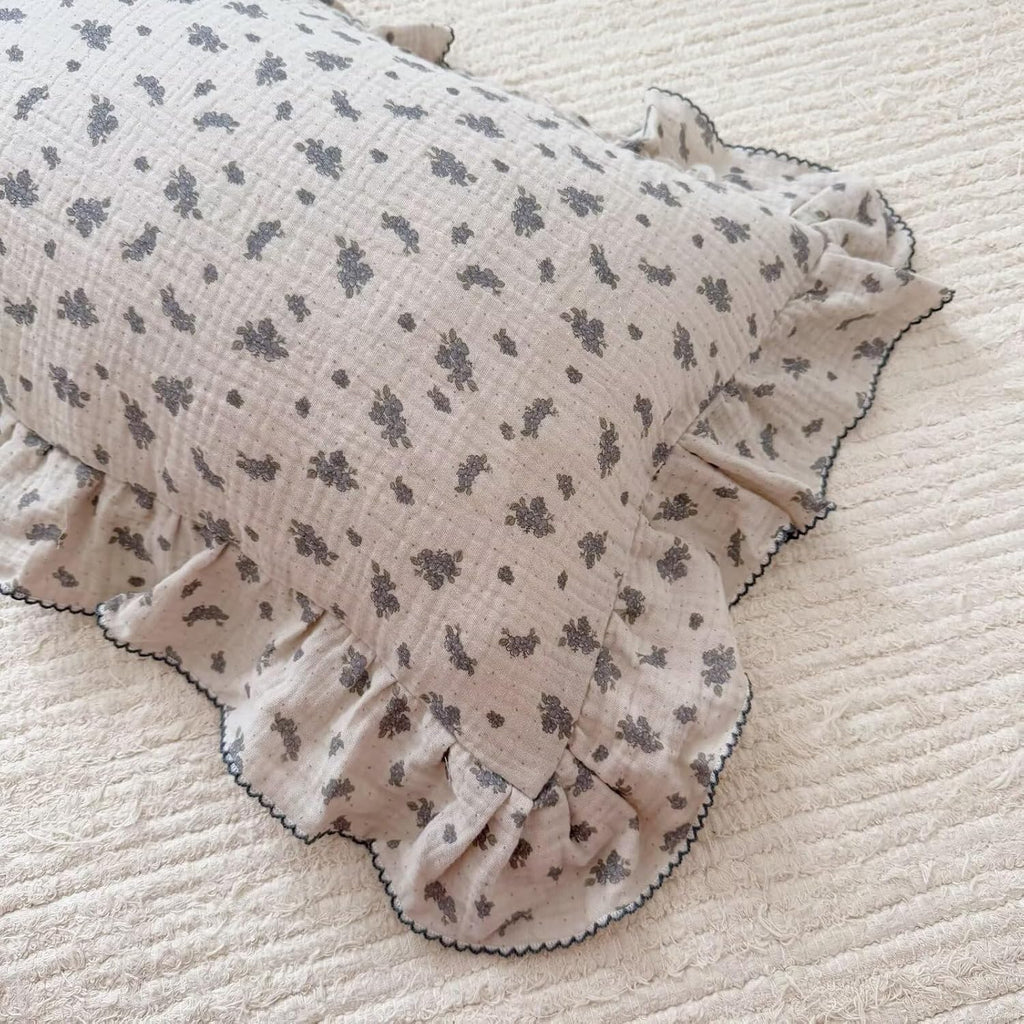 BuLuTu Blue Orchid Flower with Dots Design Toddler Pillow Case Crib Size, 14"x20", 1 pc, Muslin Cotton Pillow Covers for Girls Boys Machine Washable Pillowcase Nursery Decor, Durable