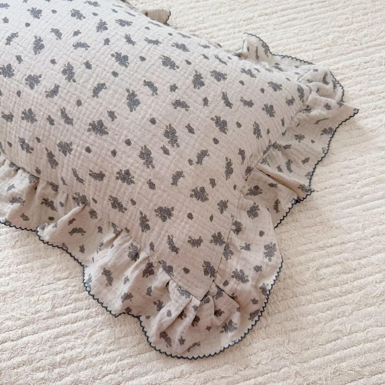 BuLuTu Blue Orchid Flower with Dots Design Toddler Pillow Case Crib Size, 14"x20", 1 pc, Muslin Cotton Pillow Covers for Girls Boys Machine Washable Pillowcase Nursery Decor, Durable