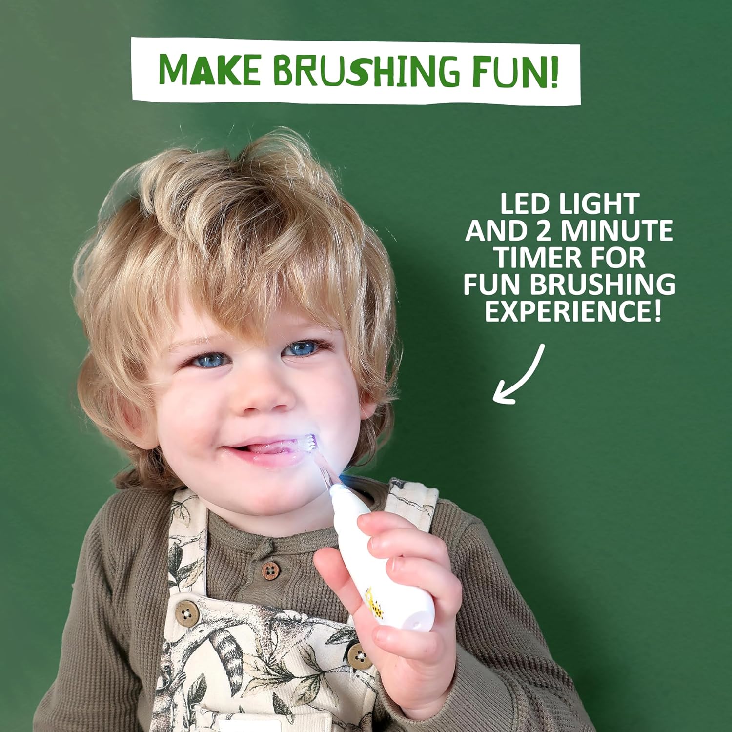 Jack N' Jill Tickle Tooth Toddler Electric Toothbrush with Replacement Head - Gentle Cleaning, Made for Tiny Teeth, LED Inspection Light, for Babies & Kids, Extra Soft Bristles - (1 Pack)