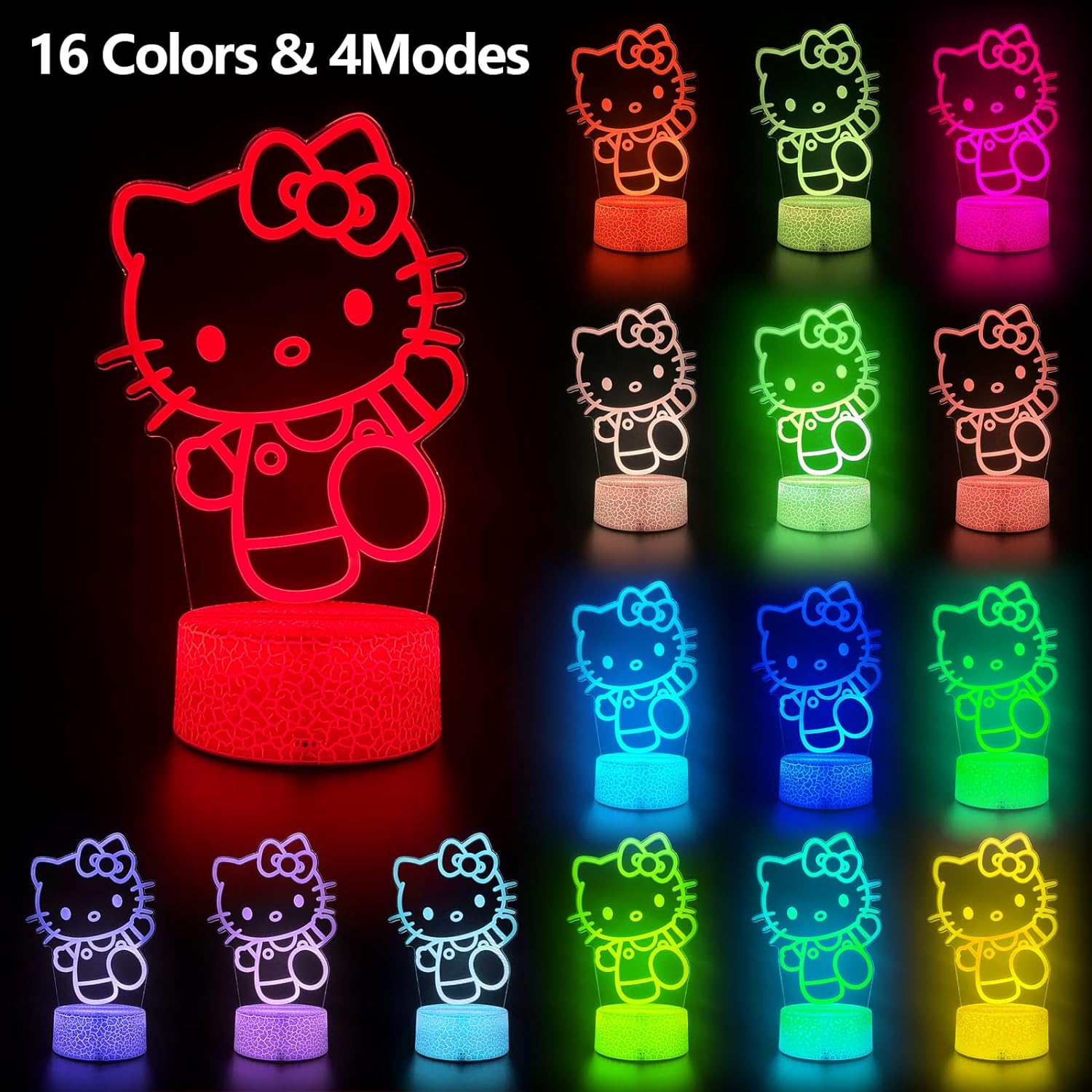 Cat Night Light Cute Night Light - Anime Charater 16 Color Change Decor Kitty Lamp with Remote, Dim, Timer,Kids Gifts for Christmas Birthday,Nursery Baby