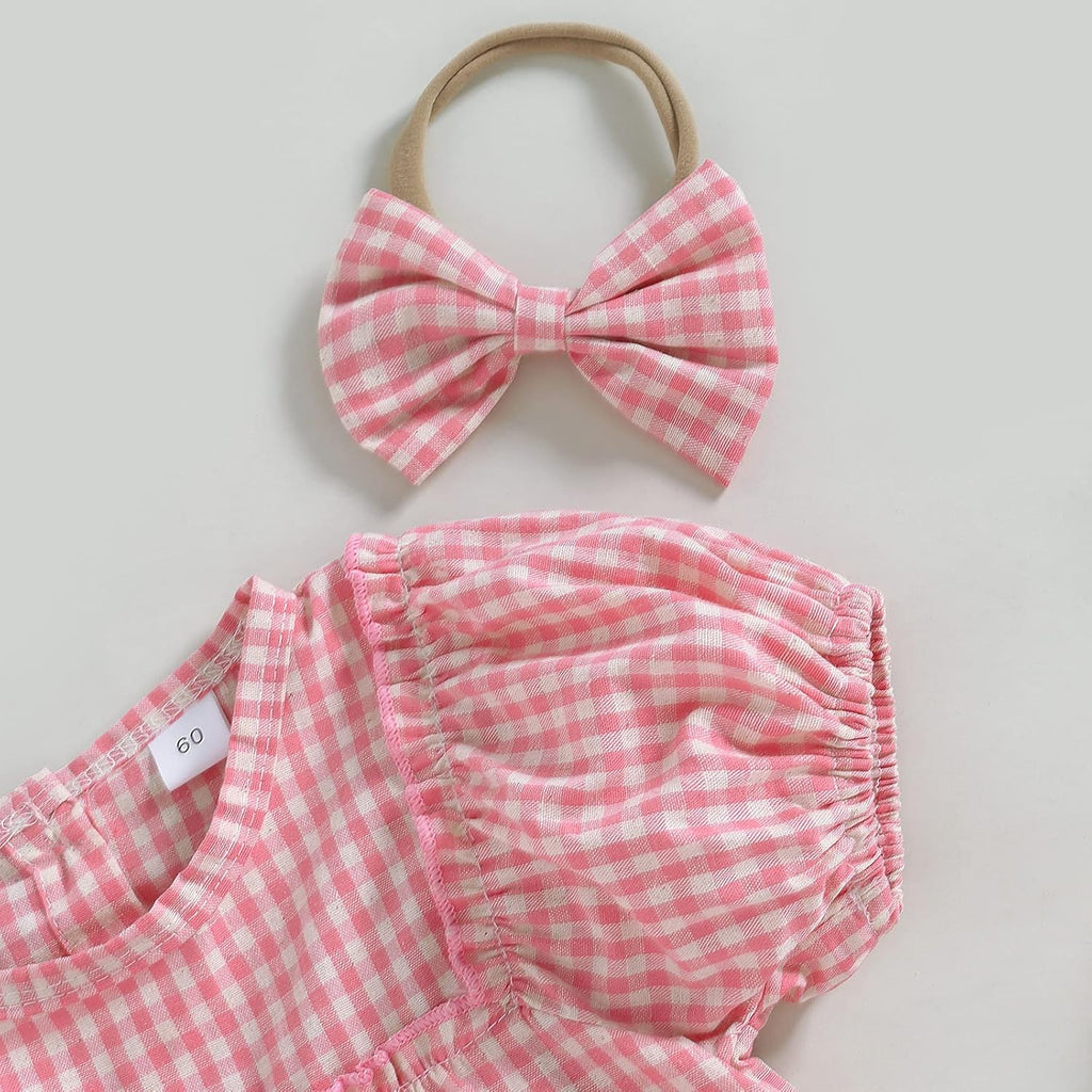 Douhoow Infant Baby Girl Plaid Romper Baby Sweatshirt Romper Ruffle Festival Clothes Fall Winter Outfits with Headband