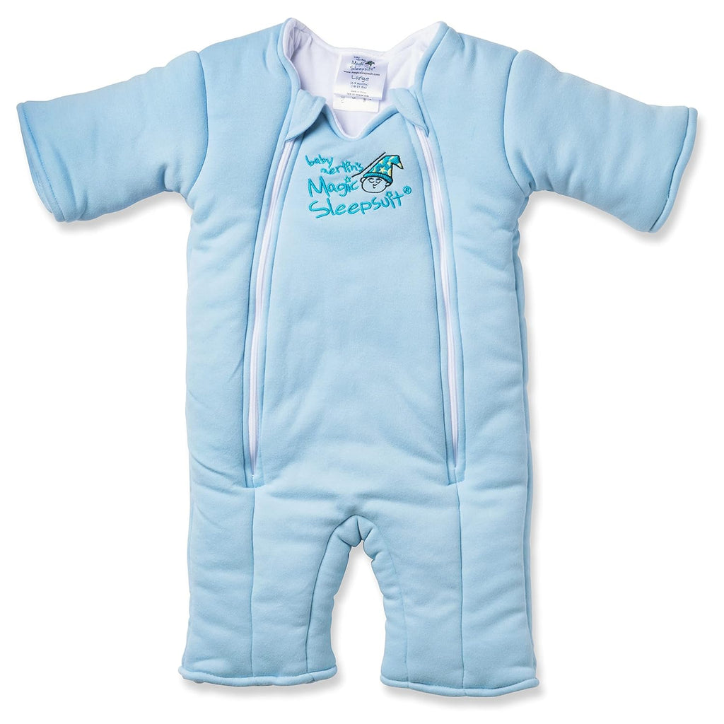 Baby Merlin's Magic Sleepsuit - Cotton Baby Swaddle Transition Product - Soft and Breathable Design, Double Zipper for Easy Diaper Changes, Promotes Safe Sleep - Blue - Large 18-21lbs