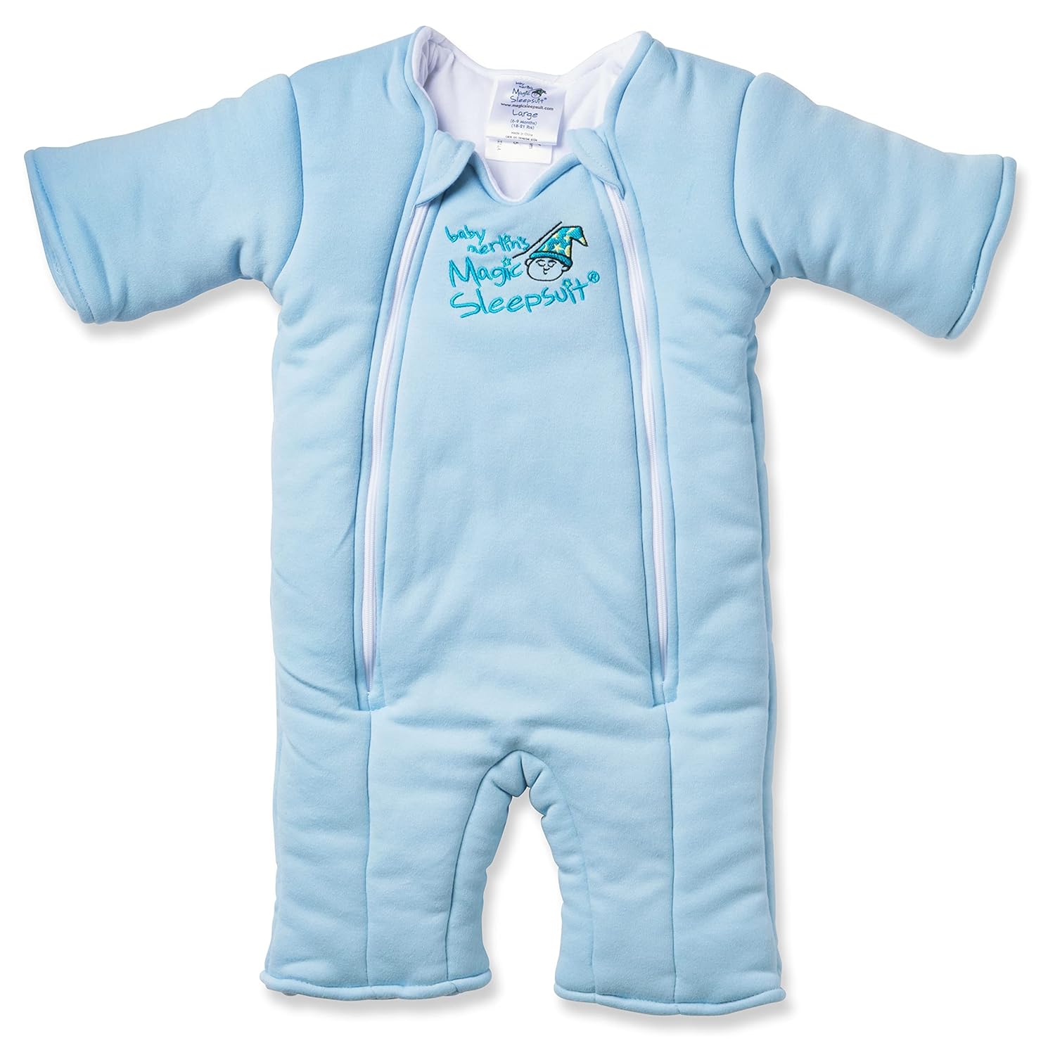 Baby Merlin's Magic Sleepsuit - Cotton Baby Swaddle Transition Product - Soft and Breathable Design, Double Zipper for Easy Diaper Changes, Promotes Safe Sleep - Blue - Large 18-21lbs