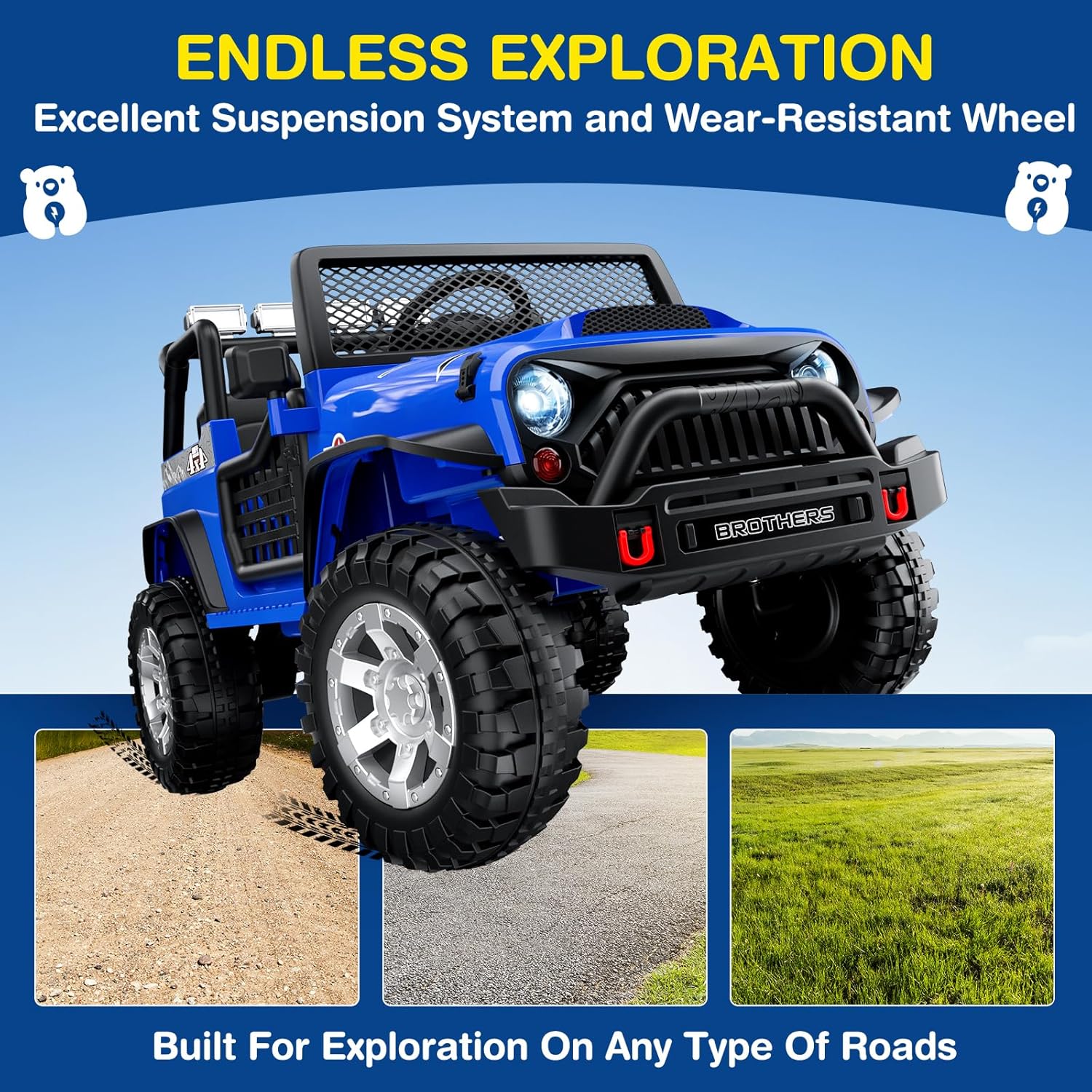 L8 2 Seater Ride On Car, 12V Kids Electric Car w/Remote Control, 4-Wheel Suspension, Bluetooth Speaker, Multi Music Modes, 3 Speeds, LED Lights, Xmas & Birthday Gift Ideas for Kids Ages 3+