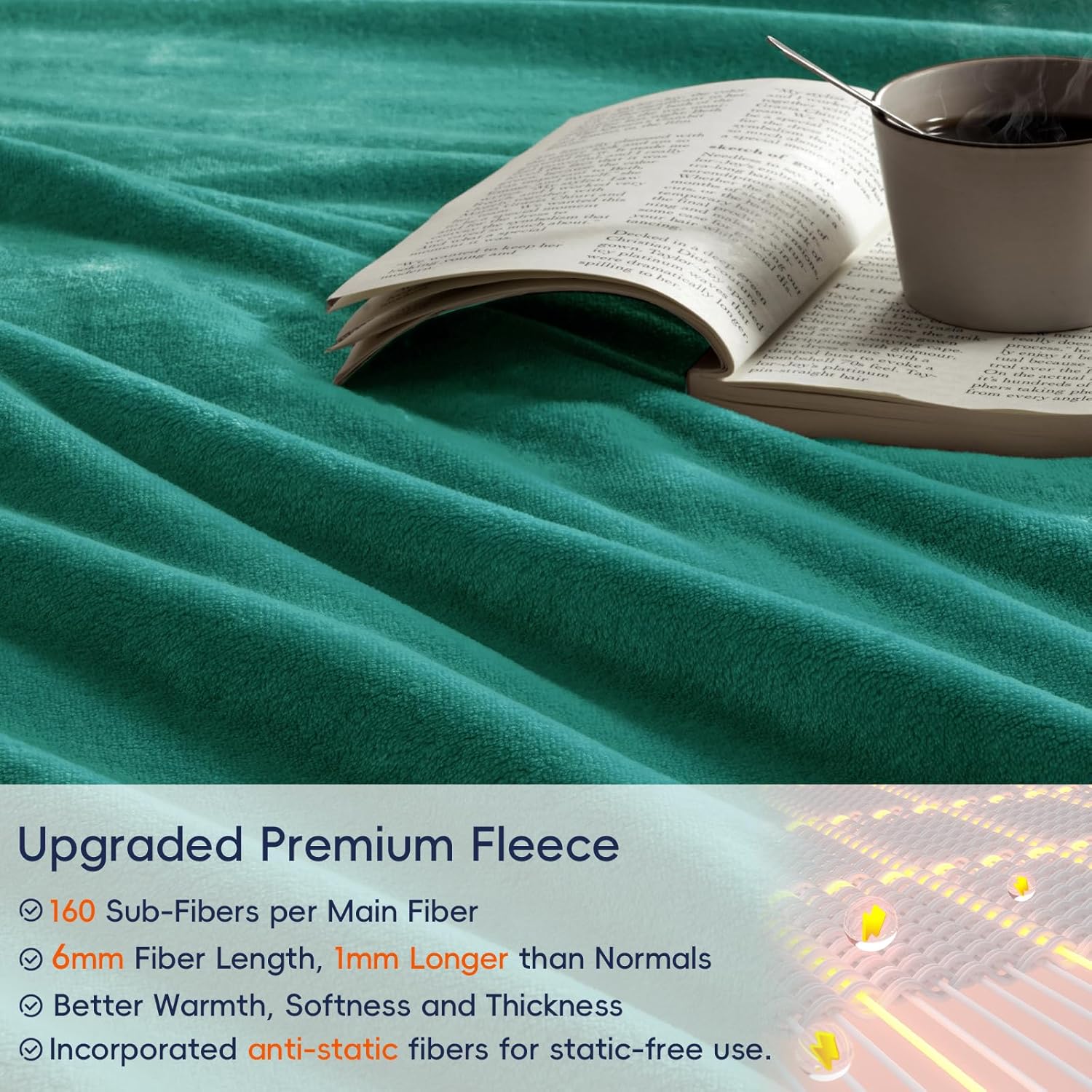 PHF Ultra Soft Fleece Blanket Queen Size, No Shed No Pilling Luxury Plush Cozy 300GSM Lightweight Blanket for Bed, Couch, Chair, Sofa Suitable for All Season, 90" x 90", Teal Green