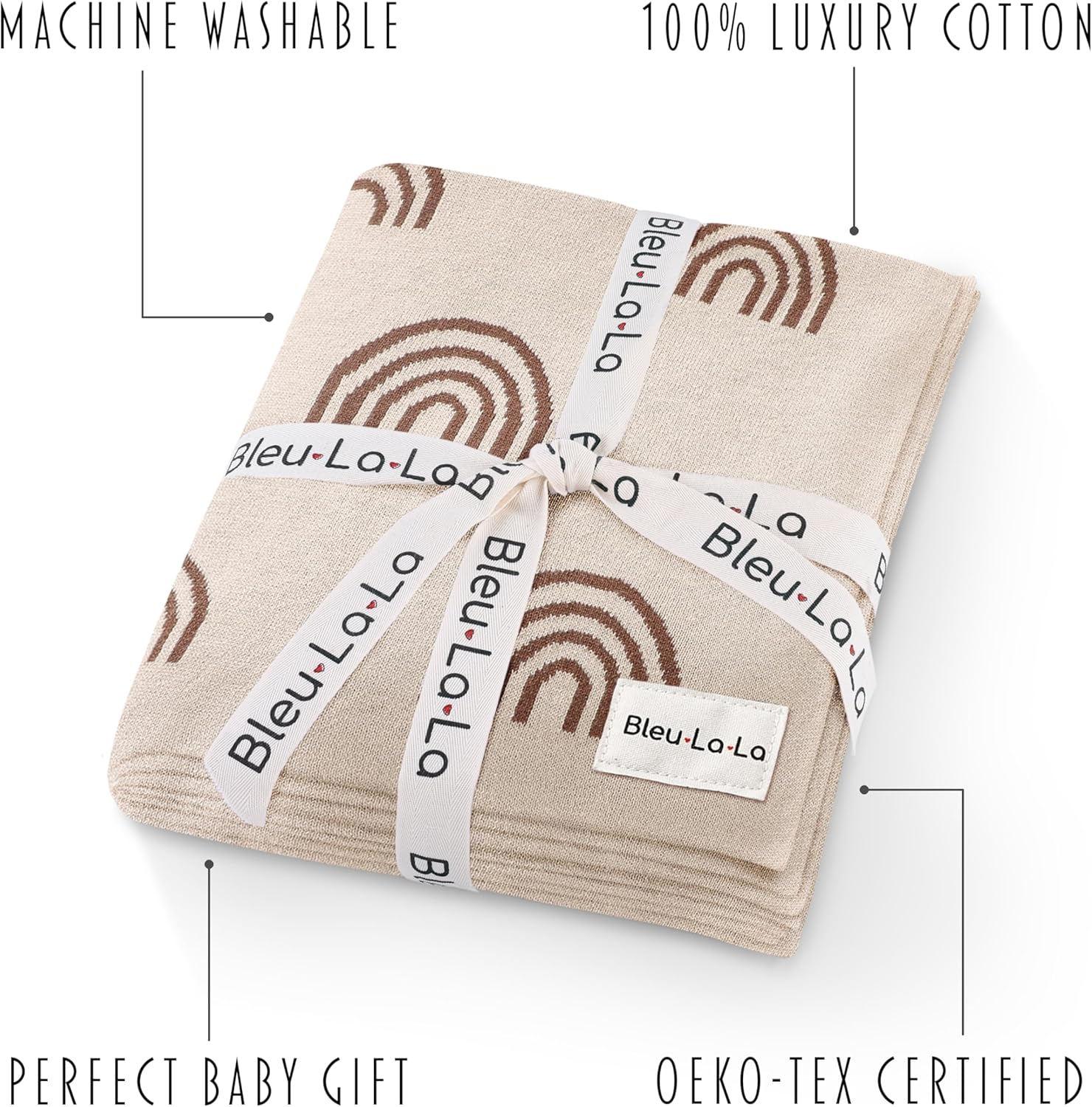 Baby Blanket for Girls and Boys - 100% Cotton Buttery Soft Cozy Receiving Swaddle Crib Stroller Blanket for Shower Gift Registry for Newborns, Infants, Toddlers (Rainbow - Taupe)