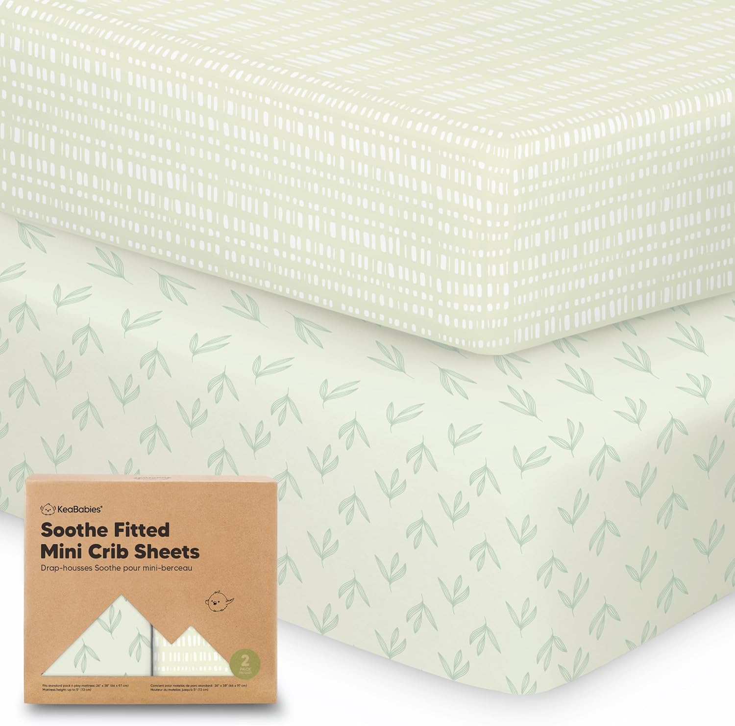 2-Pack Mini Crib Sheets Fitted - 38x26 Pack N Play Sheets for Pack and Play Mattress, Organic Cotton, Soft & Breathable Playard Bedding, Neutral Mini Toddler Bed Cover for Boys, Girls (Fleur)