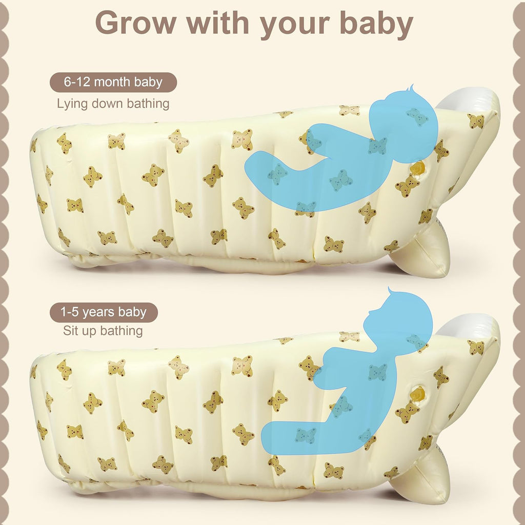 Mink Newborn to Toddler Bath Tub,Inflatable Baby Bathtub with Built-in Air Pump,Portable Travel Shower Basin with Back Support, Deflates and Folds Easily (Bear tub)