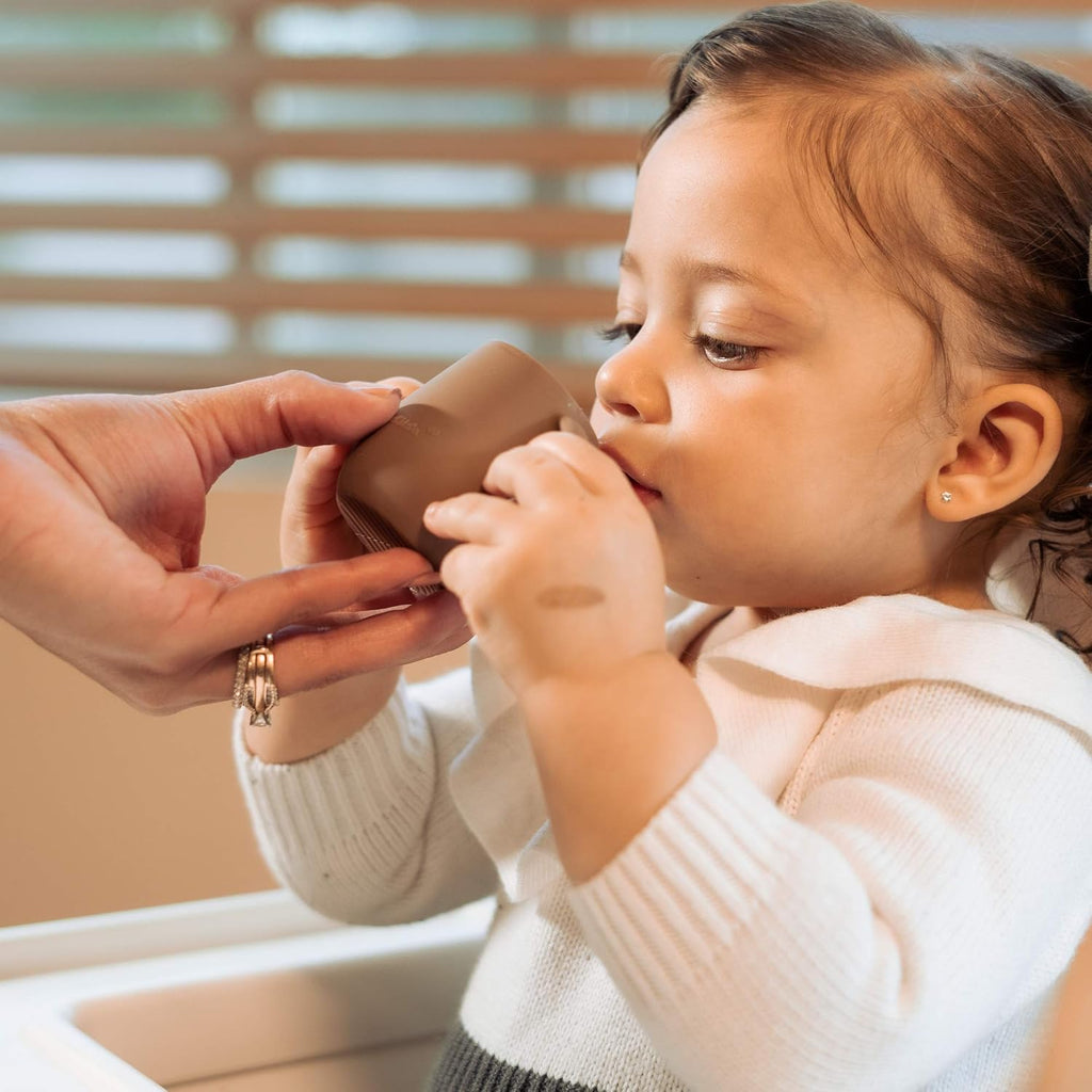| Teenie Tiny™ Silicone Developmental Baby-Led Weaning Drinking Cups (2 pack) (Warm Taupe and Blue Fusion)