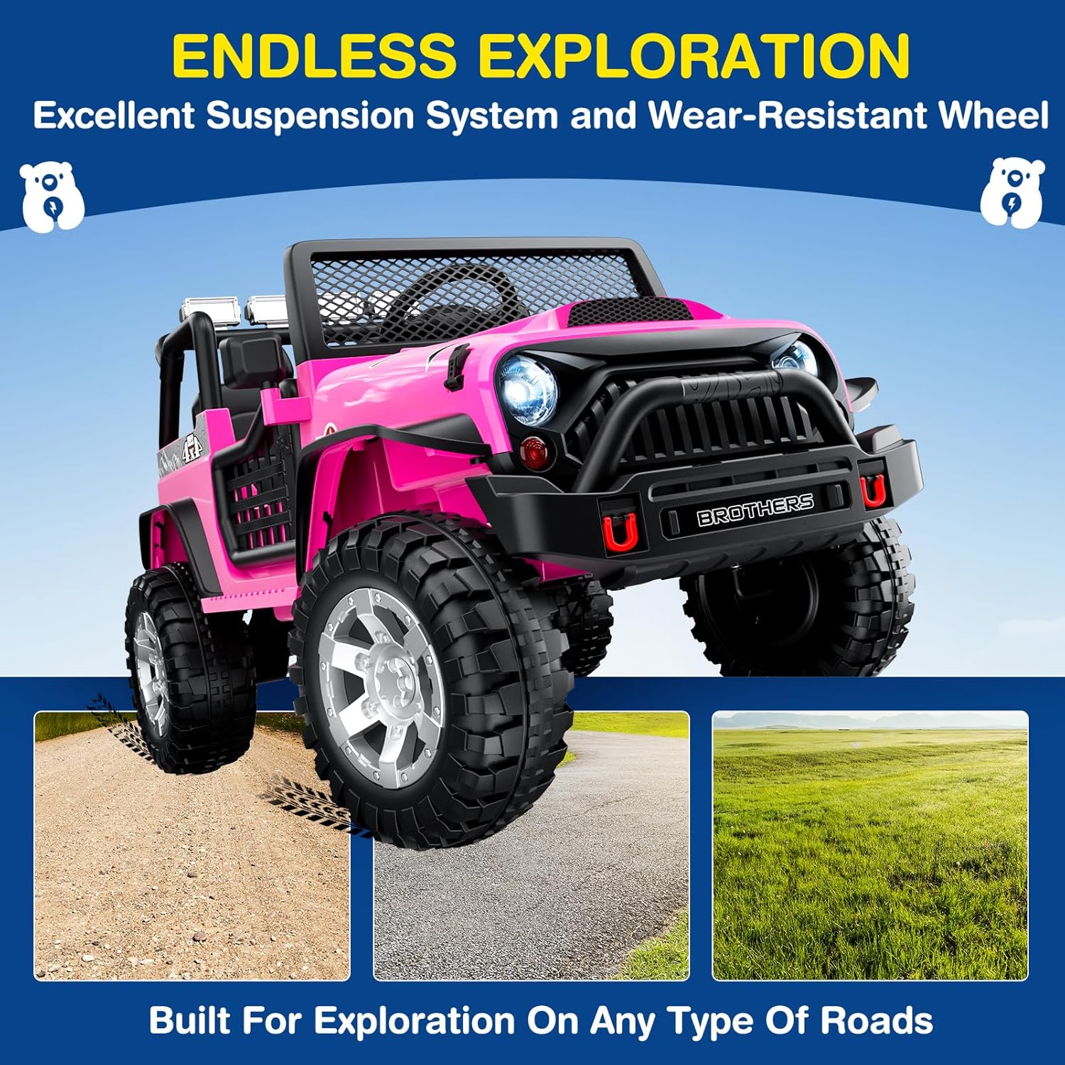 L8 2 Seater Ride On Car, 12V Kids Electric Car w/Remote Control, 4-Wheel Suspension, Bluetooth Speaker, Multi Music Modes, 3 Speeds, LED Lights, Xmas & Birthday Gift Ideas for Kids Ages 3+