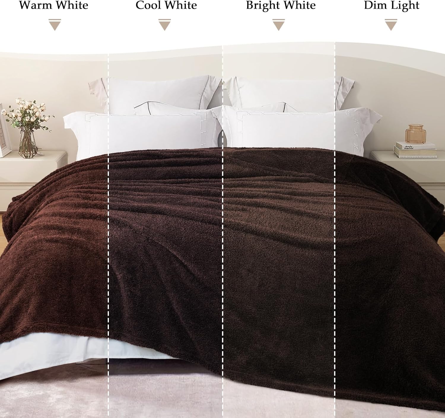 Exclusivo Mezcla Fleece Queen Blankets for Bed, Soft and Cozy Blankets for Women Men Girls Kids, Suitable for All Seasons, Coffee,90x90 Inches