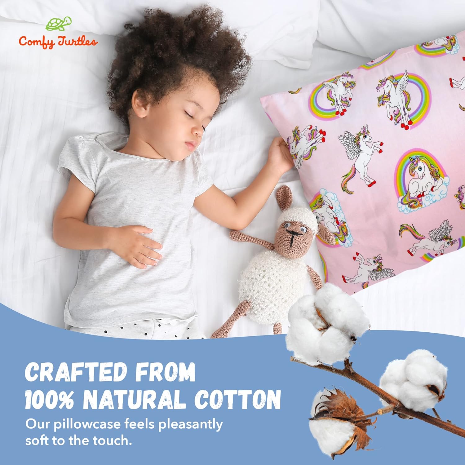 Toddler Pillowcase 13 x 18 Cotton Unicorn Pillows for Girls, Small Pillow Cases for Travel Pillows, Toddler Pillowcase Character - Pink Cute Unicorns