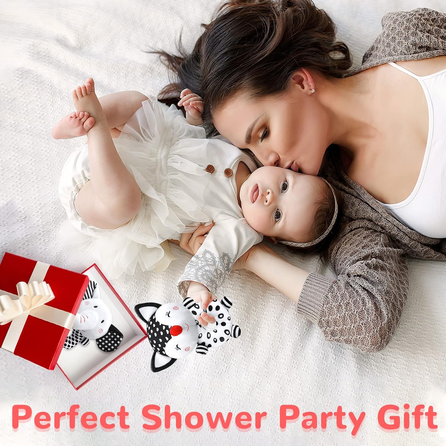 Baby Rattles 0-6 Months Newborn Toys Baby Toys 0-6 Months Rattles for Babies 0-6 Months Infant Toys 0-3 Months, Black & White High Contrast Baby Toys Plush Stuffed Toys for 0 3 6 9 12 Months Girl Boy