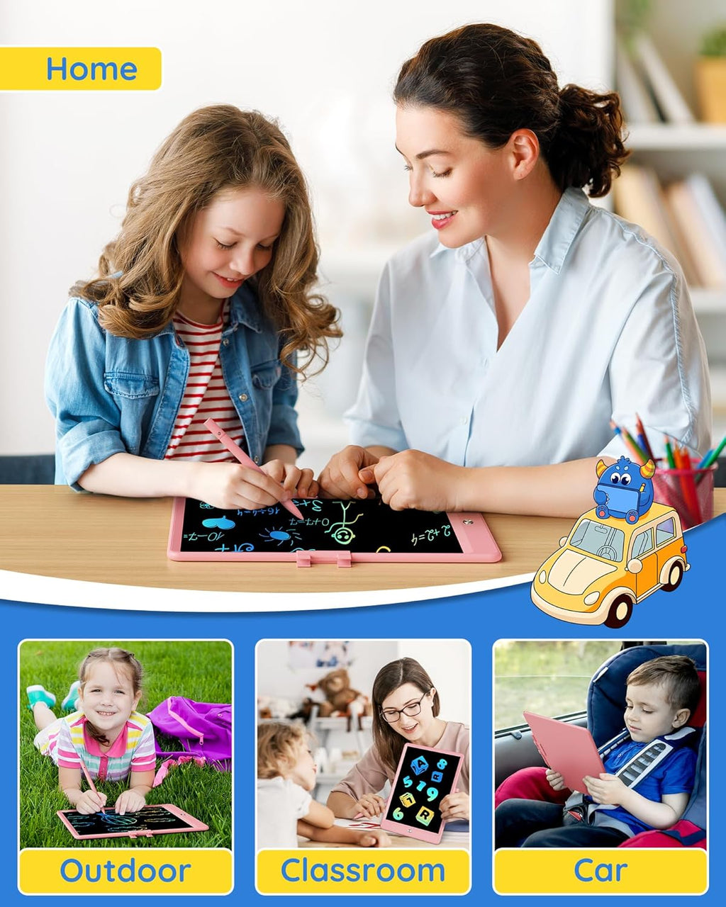 TEKFUN LCD Writing Tablet Doodle Board, 10inch Colorful Drawing Pad for Kids, Mess Free Coloring for Toddlers, Toys Gifts for 3 4 5 6 7 8 Year Old Girls Boys (Pink)