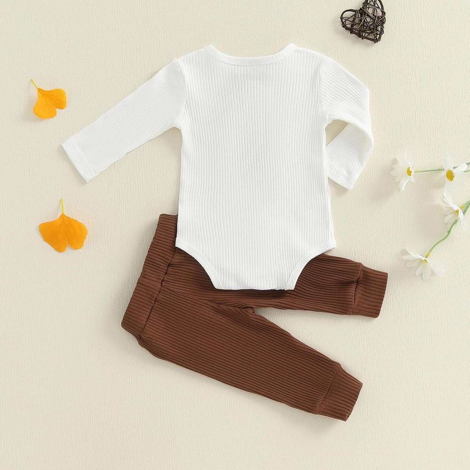 fhutpw Baby Boy Clothes 3 6 12 18 Months Ribbed Knitted Long Sleeve Romper and Pants Sets Newborn Fall Splicing Color Outfits