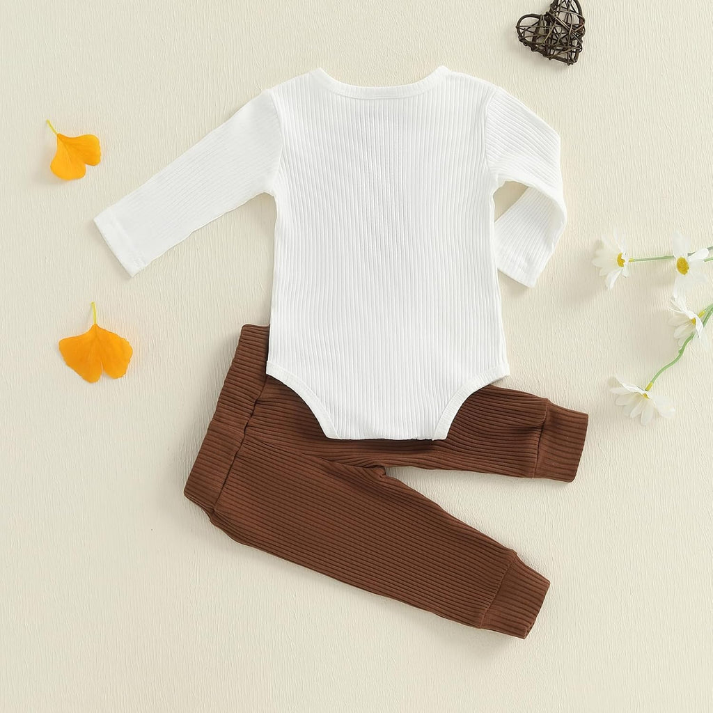 fhutpw Baby Boy Clothes 3 6 12 18 Months Ribbed Knitted Long Sleeve Romper and Pants Sets Newborn Fall Splicing Color Outfits
