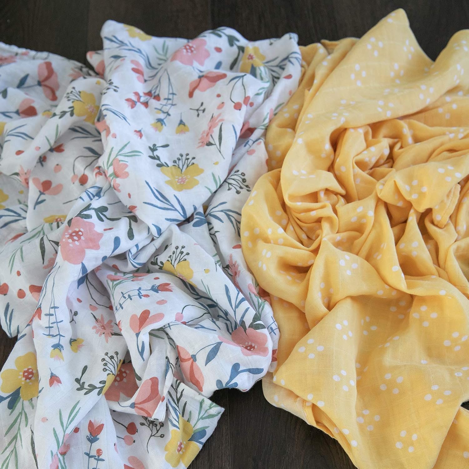 GRACED SOFT LUXURIES Premium Muslin Baby Swaddle Blankets 2 Pack | Large 47 x 47 inch | 100% Cotton Muslin Newborn Infant Swaddle Receiving Blanket Wrap (Floral Burst | Diamond Dot)