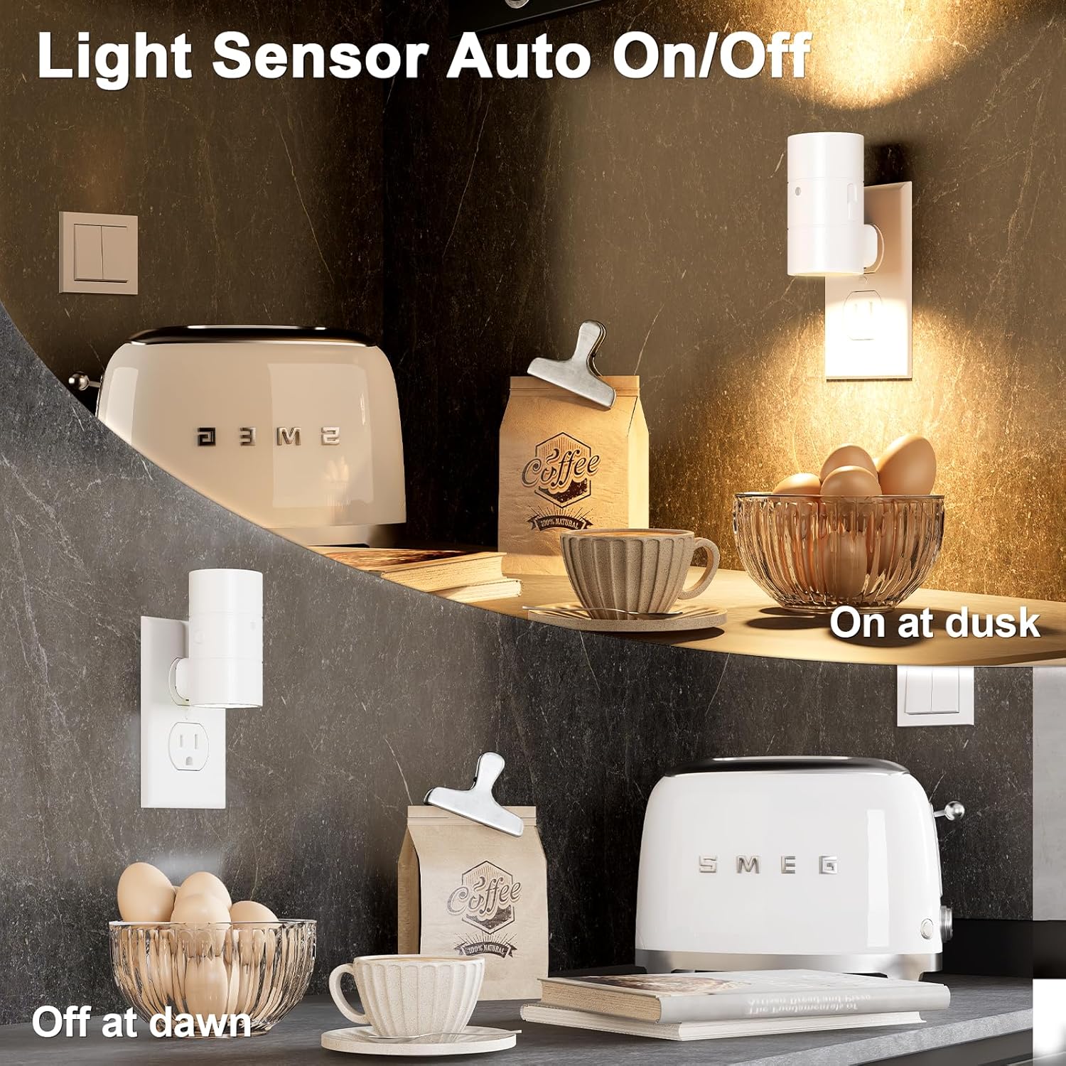 NIORSUN Dusk to Dawn Night Light Plug in,Bright Night Lights Plug Into Wall with 3 Light Modes,Ultra-Slim Design,0-100LM Dimmable Night Light for Hallway Bathroom Stairway Bedroom,White,6 Pack